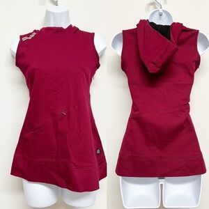 House of Spy Womens 90s Y2K Red Sleeveless Mock Neck Hooded Tunic Top Size S